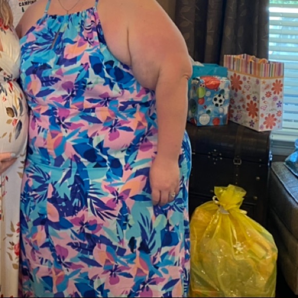 Blue and pink full length dress - Picture 2 of 2